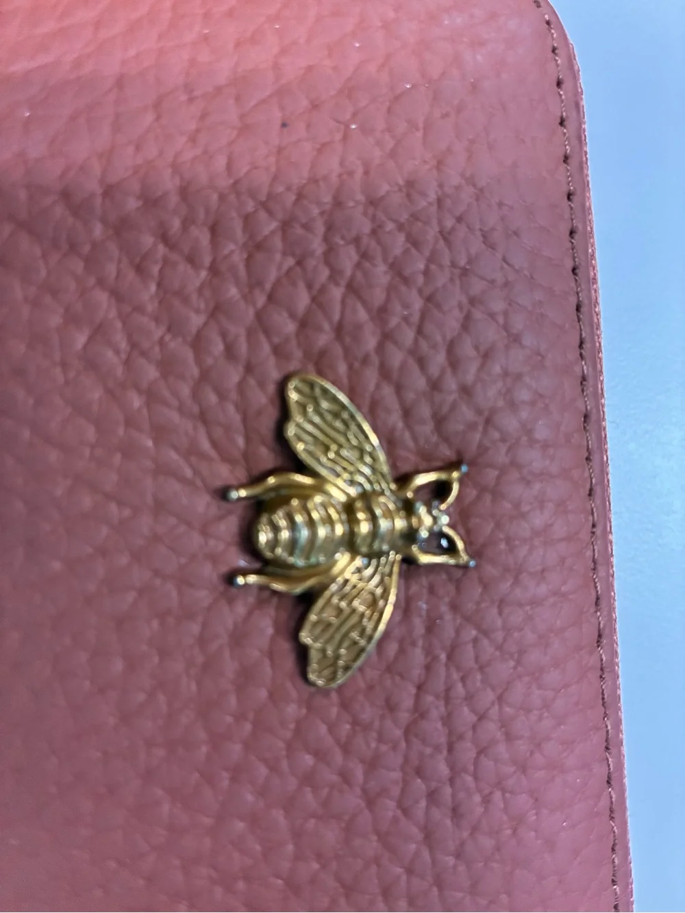 RFID Leather Zip Key Case with Gold Bee Accent - Brown
